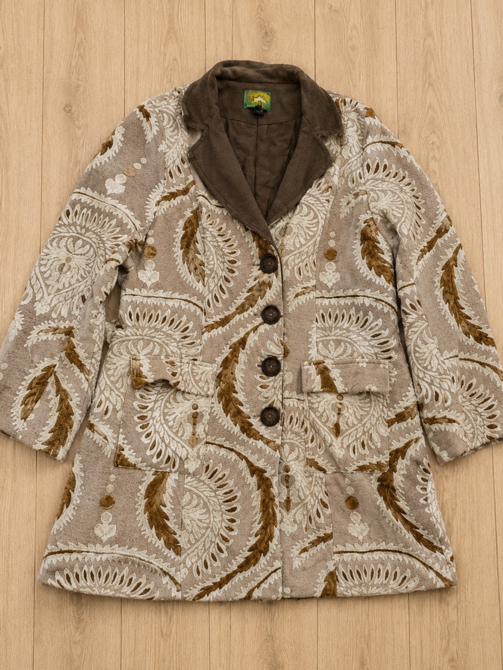 VINTAGE Tracy Porter XL Paisley Statement Coat Boho Neutral Brown Cream Jacket